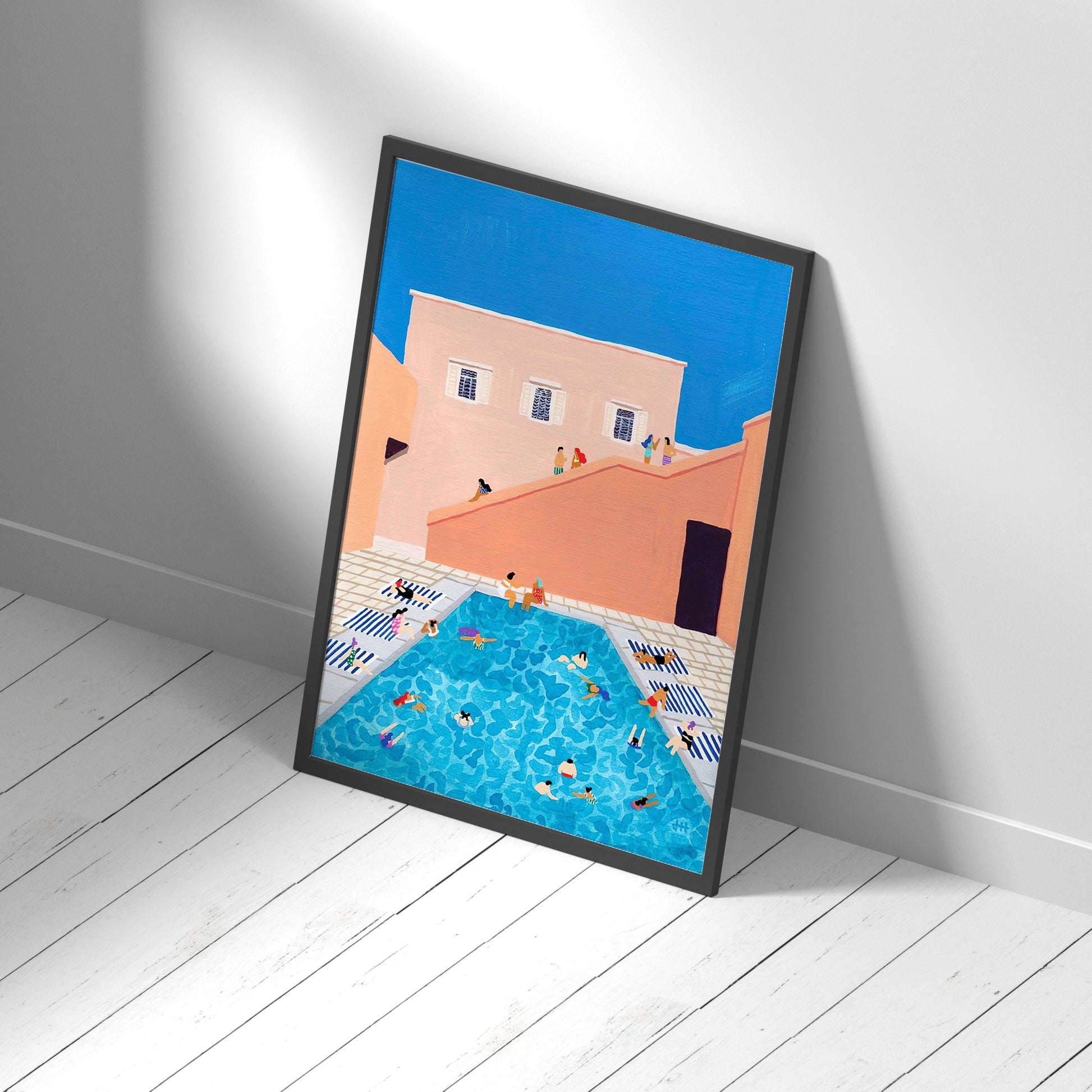 Framed Printed Gathering Swim Gouache painting Art Poster 20-inch 28-inch 40x50 50x70CM