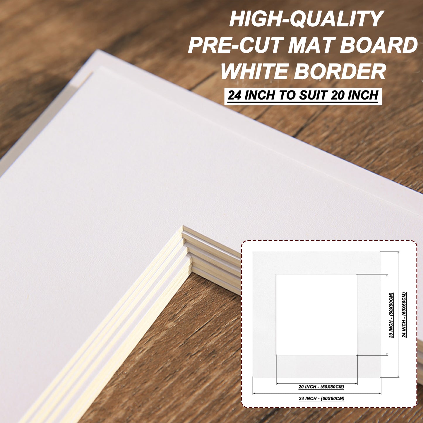 Mat-Board/White Border 24in (60x60cm) to suit 20in (50x50cm) Picture Photo Window