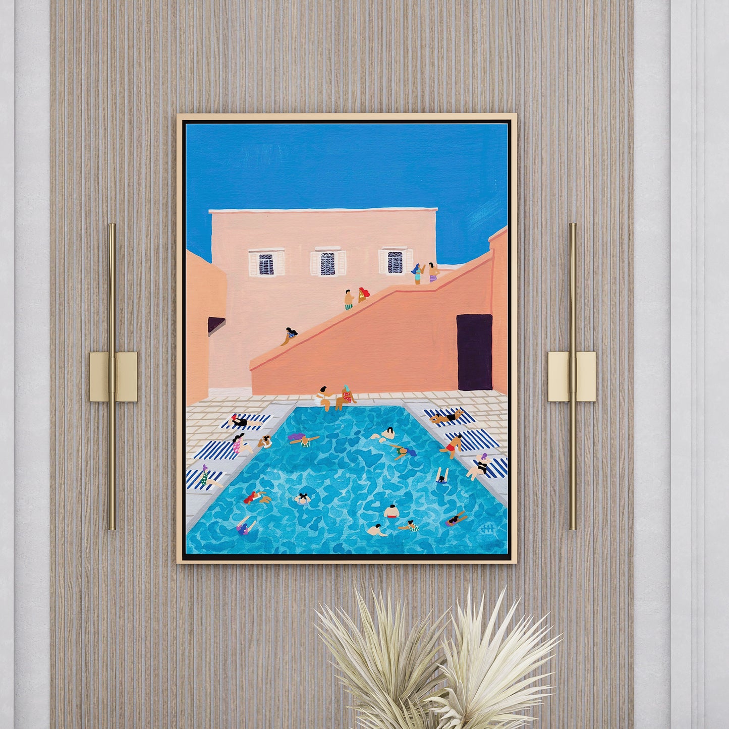 Framed Poster Art Prints Gathering Swim Gouache 16x20" 20x28" inch 40x50CM 50x70CM