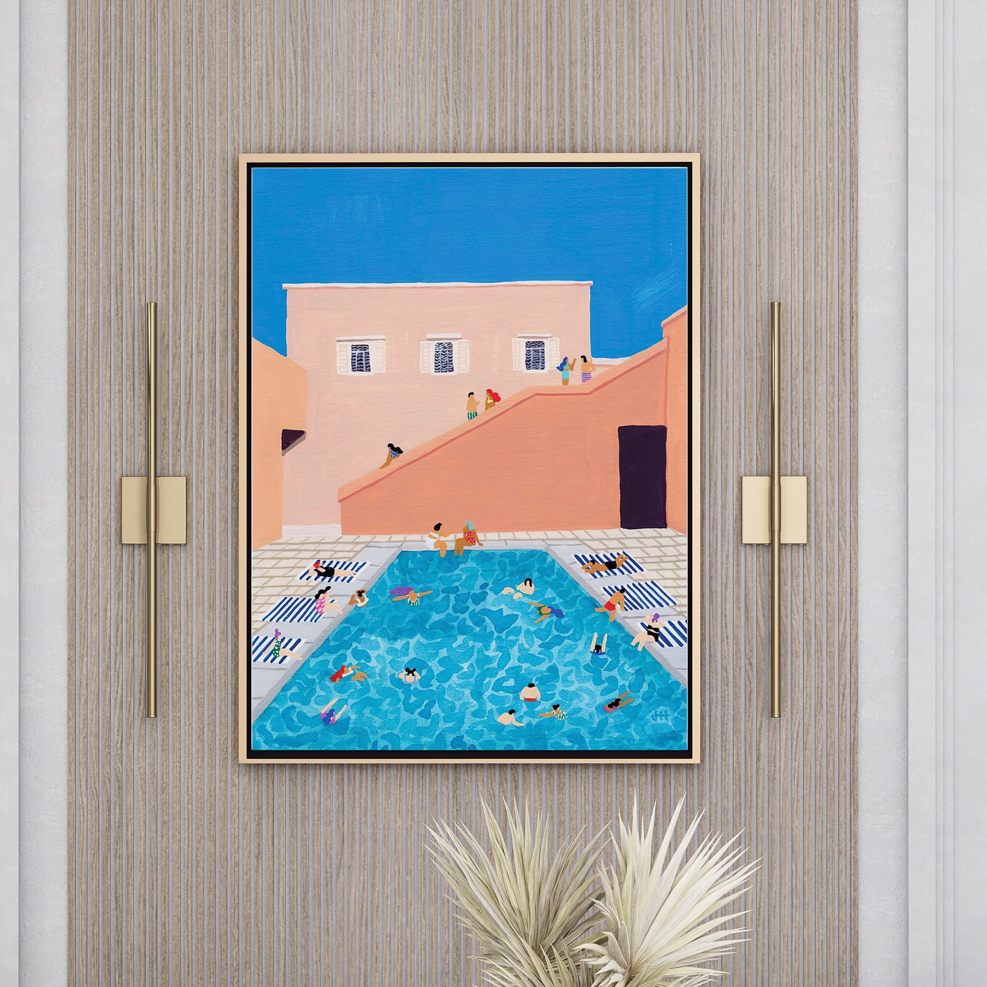 Framed Poster Art Prints Gathering Swim Gouache 16x20" 20x28" inch 40x50CM 50x70CM