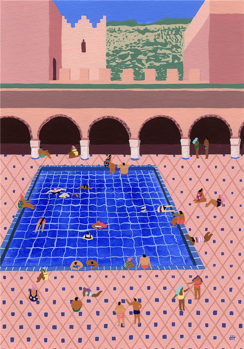Framed Poster Art Prints Cool Swim Gouache painting 16x20" 20x28" inch 40x50CM 50x70CM