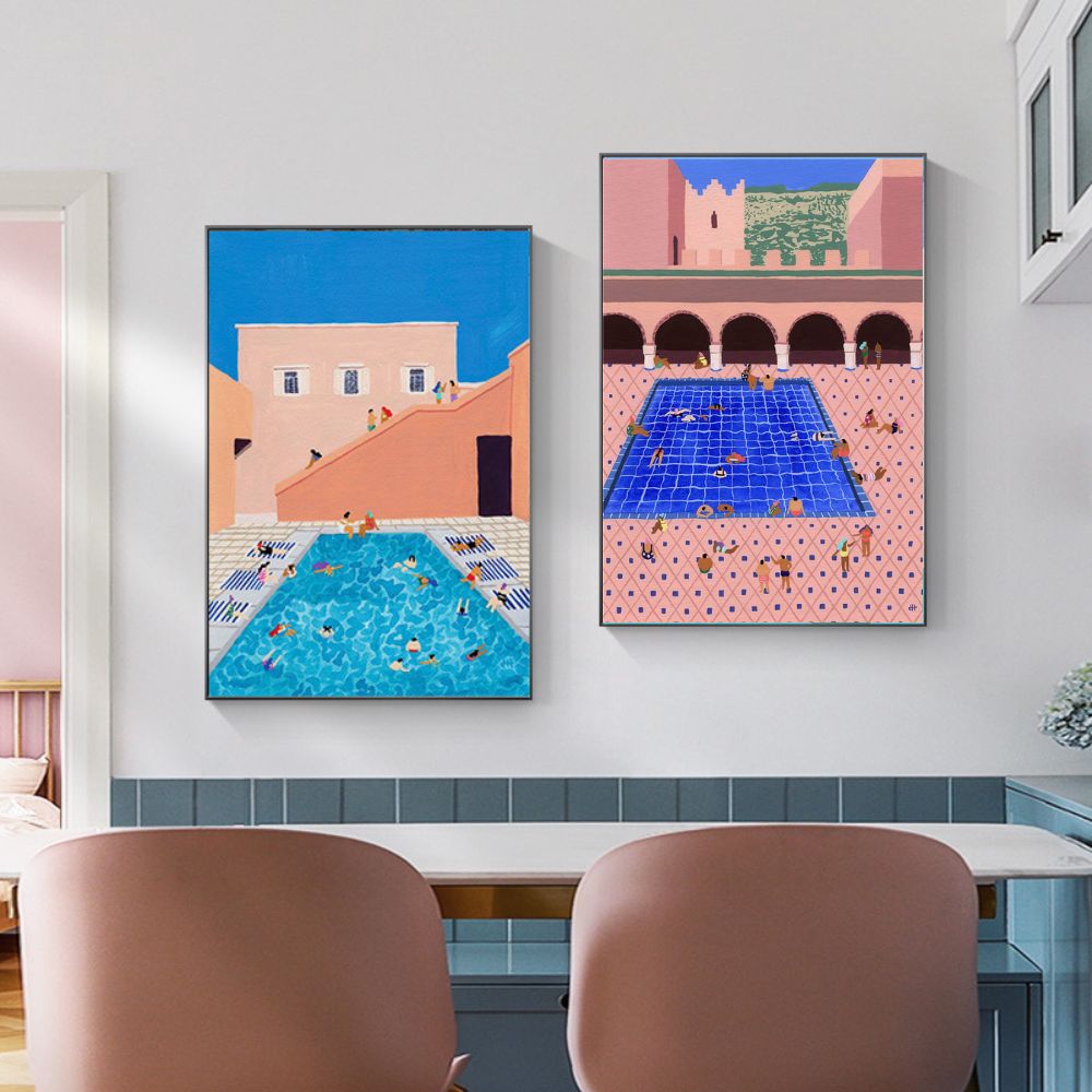 Gathering Swim Gouache painting Art Poster