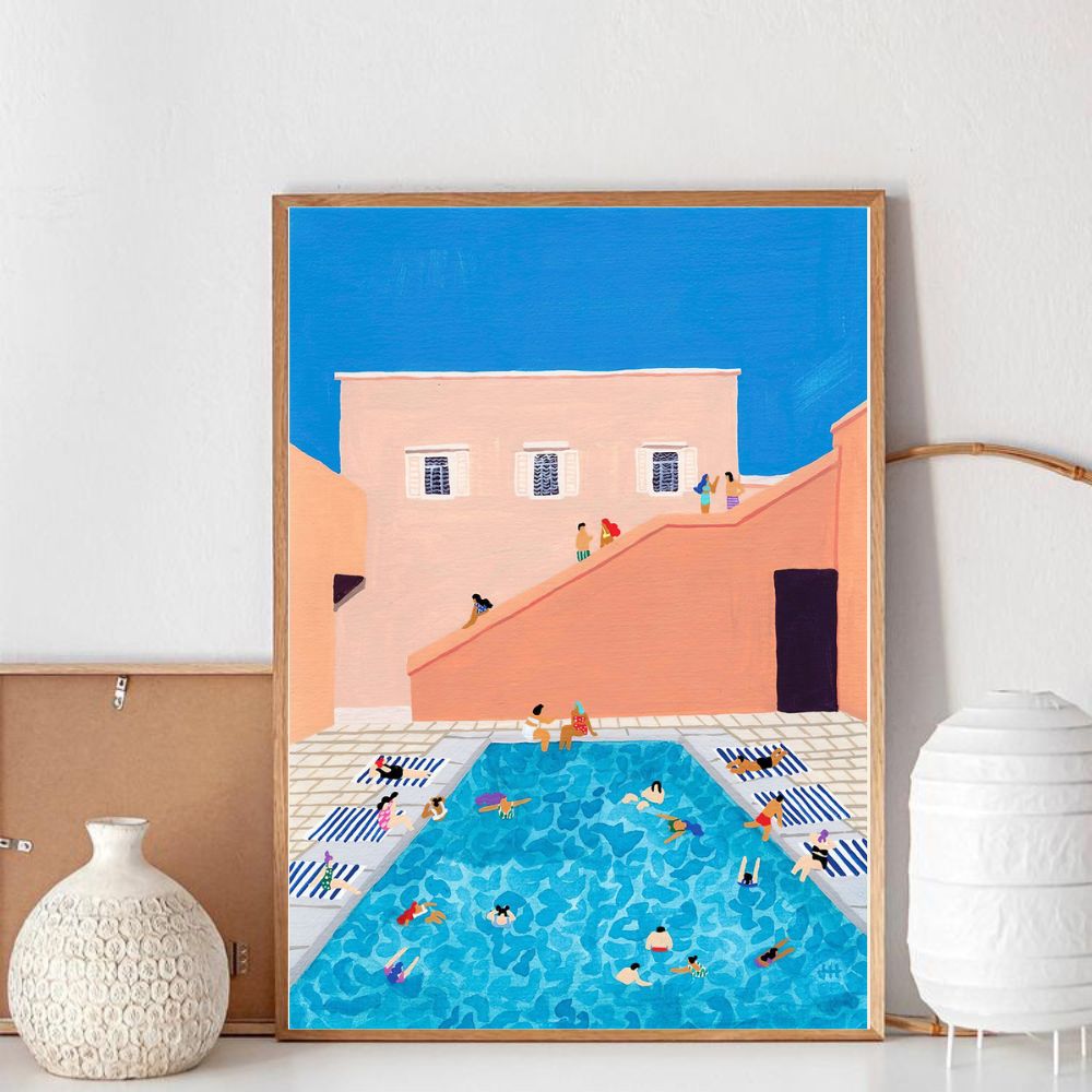 Gathering Swim Gouache painting Art Poster