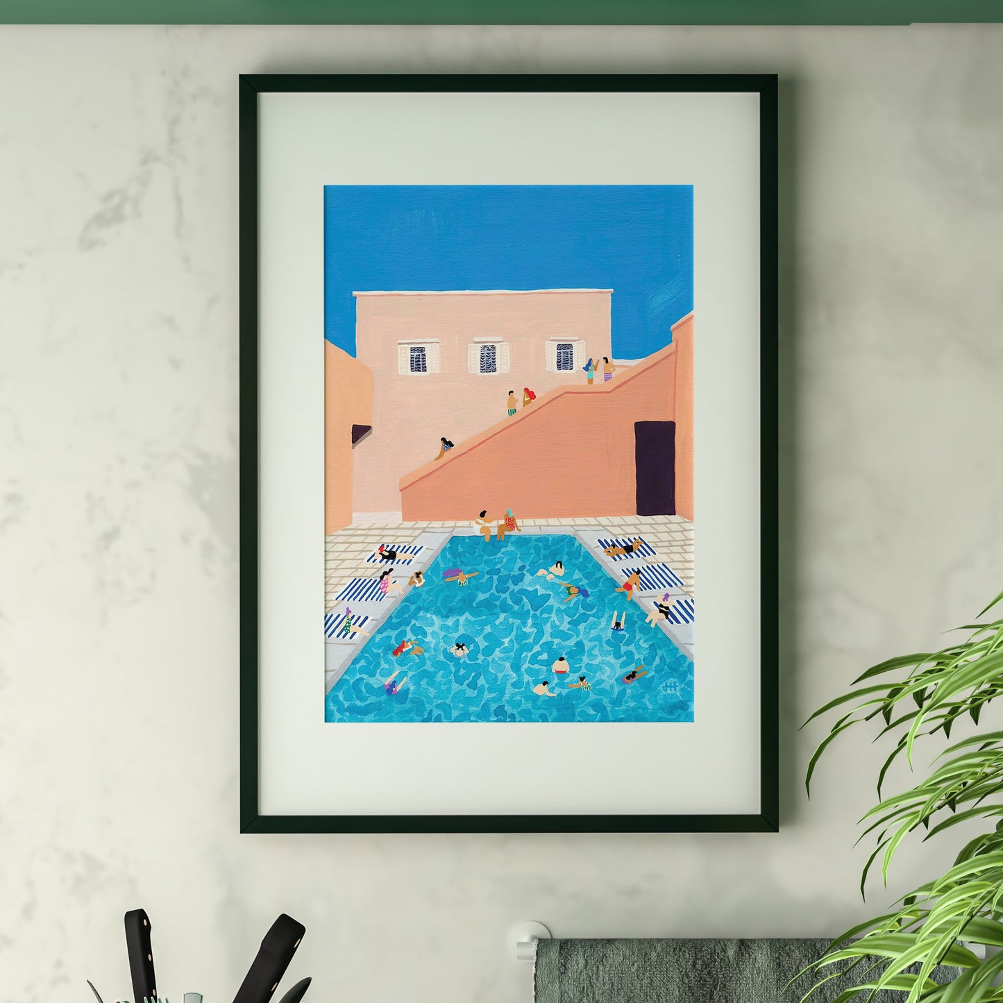 Gathering Swim Gouache painting Art Poster