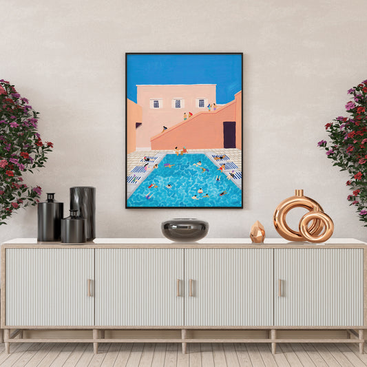 Framed Poster Art Prints Gathering Swim Gouache 16x20" 20x28" inch 40x50CM 50x70CM