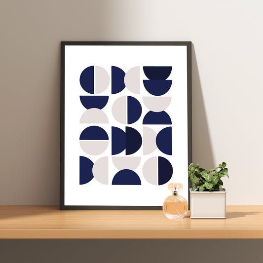 Framed Poster Art Prints BLUE WHITE GEOMETRIC Minimalist 16x20" 20x28" inch 40x50CM 50x70CM