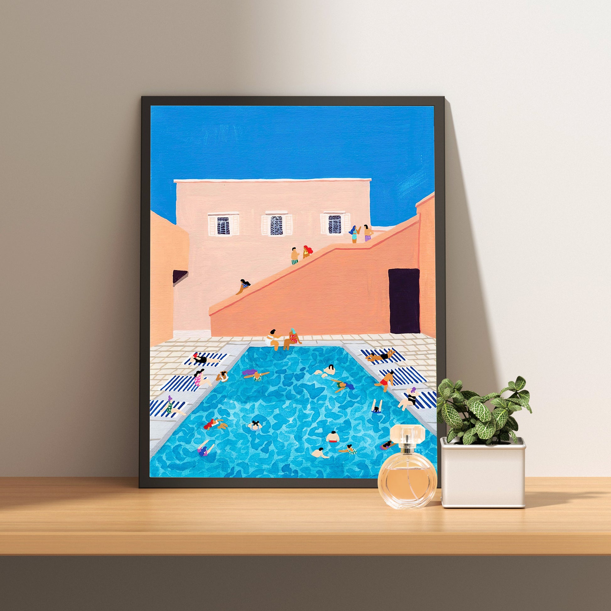 Framed Poster Art Prints Gathering Swim Gouache 16x20" 20x28" inch 40x50CM 50x70CM