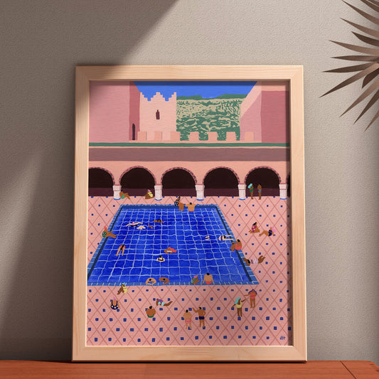 Framed Poster Art Prints Cool Swim Gouache painting 16x20" 20x28" inch 40x50CM 50x70CM