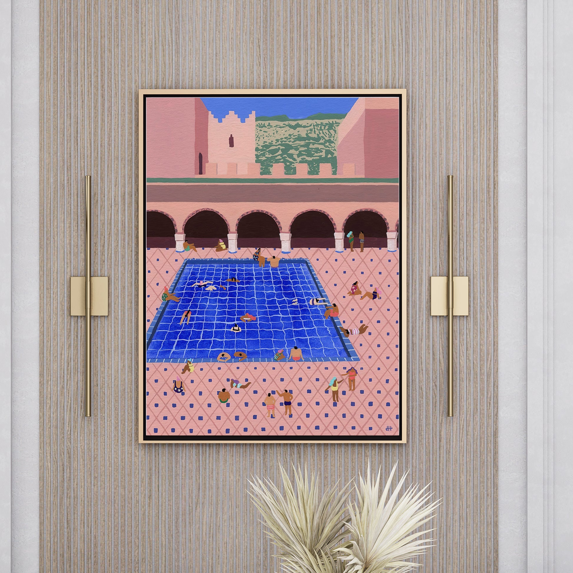 Framed Poster Art Prints Cool Swim Gouache painting 16x20" 20x28" inch 40x50CM 50x70CM
