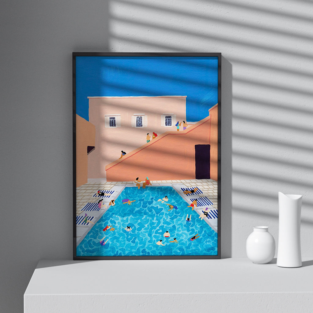 Framed Printed Gathering Swim Gouache painting Art Poster 20-inch 28-inch 40x50 50x70CM