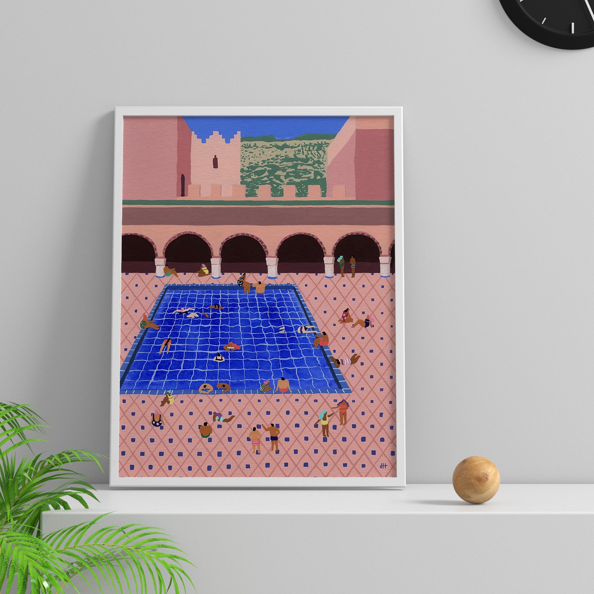 Framed Poster Art Prints Cool Swim Gouache painting 16x20" 20x28" inch 40x50CM 50x70CM