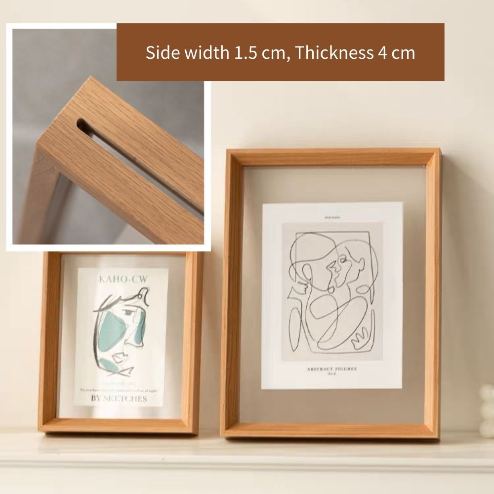 A3 Double Sided Floating Frame Transparency Frame Shadow Box Photo Frames Size - Walnut Brown