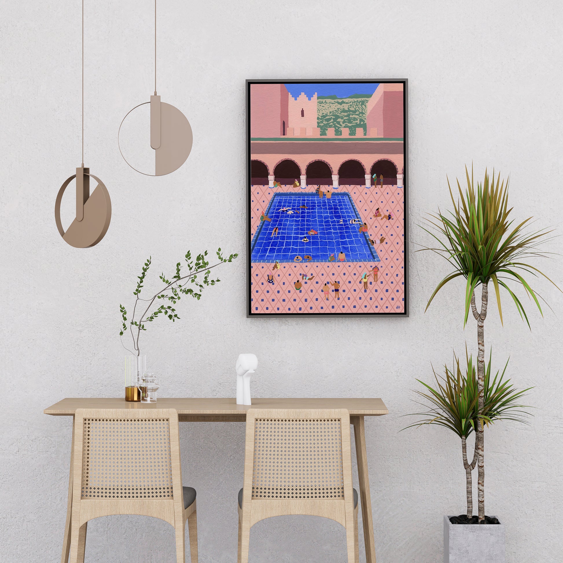 Framed Poster Art Prints Cool Swim Gouache painting 16x20" 20x28" inch 40x50CM 50x70CM