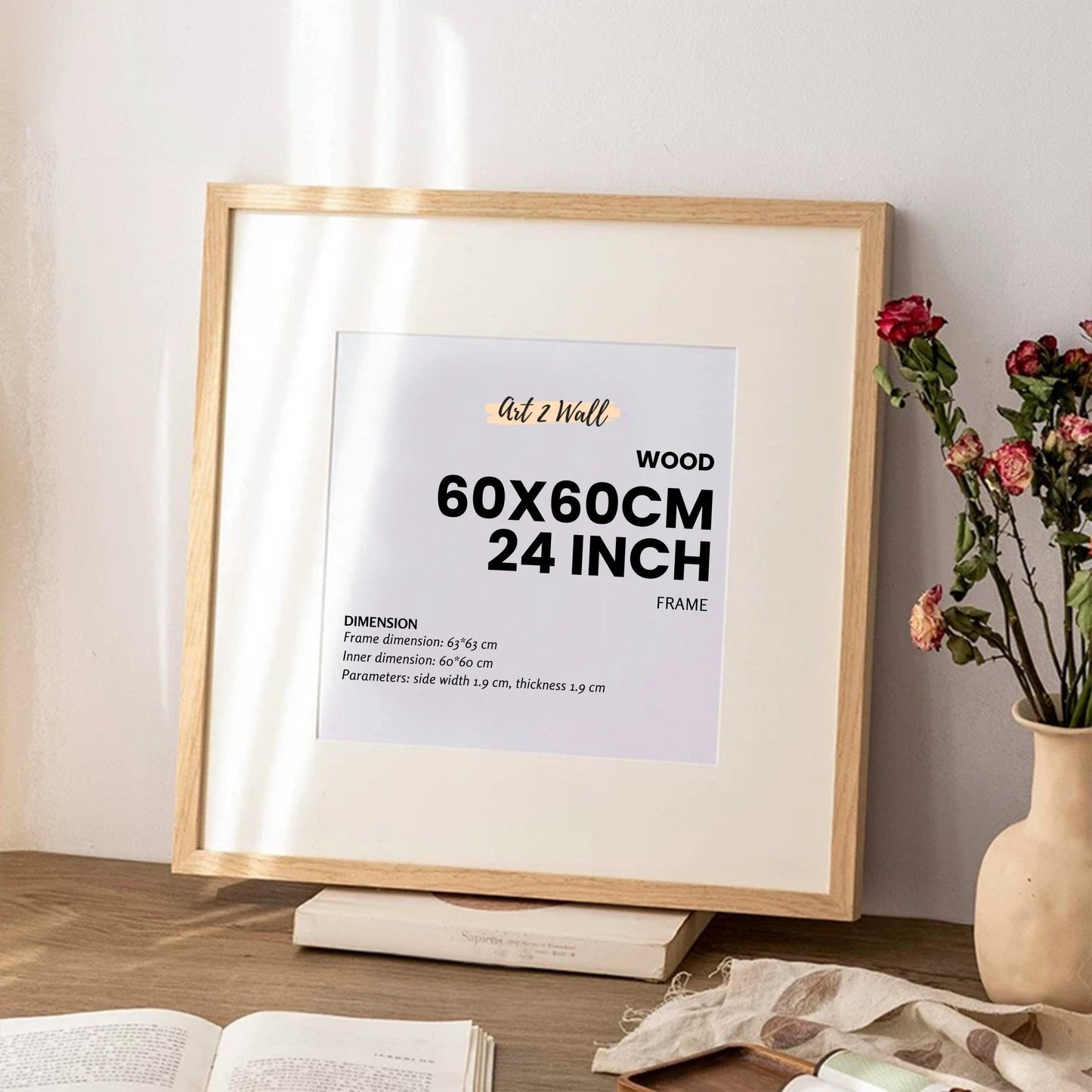 Square Wood Oak Photo Frame 24 inch 60x60cm Frame