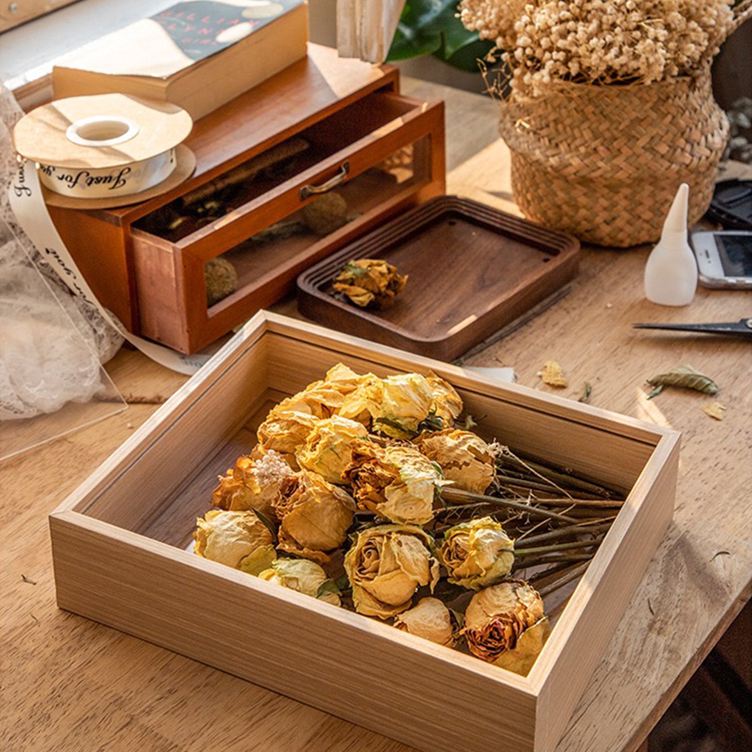 A4 3D Deep Box Frame Shadow Box Double Sided Glass Frame Oak