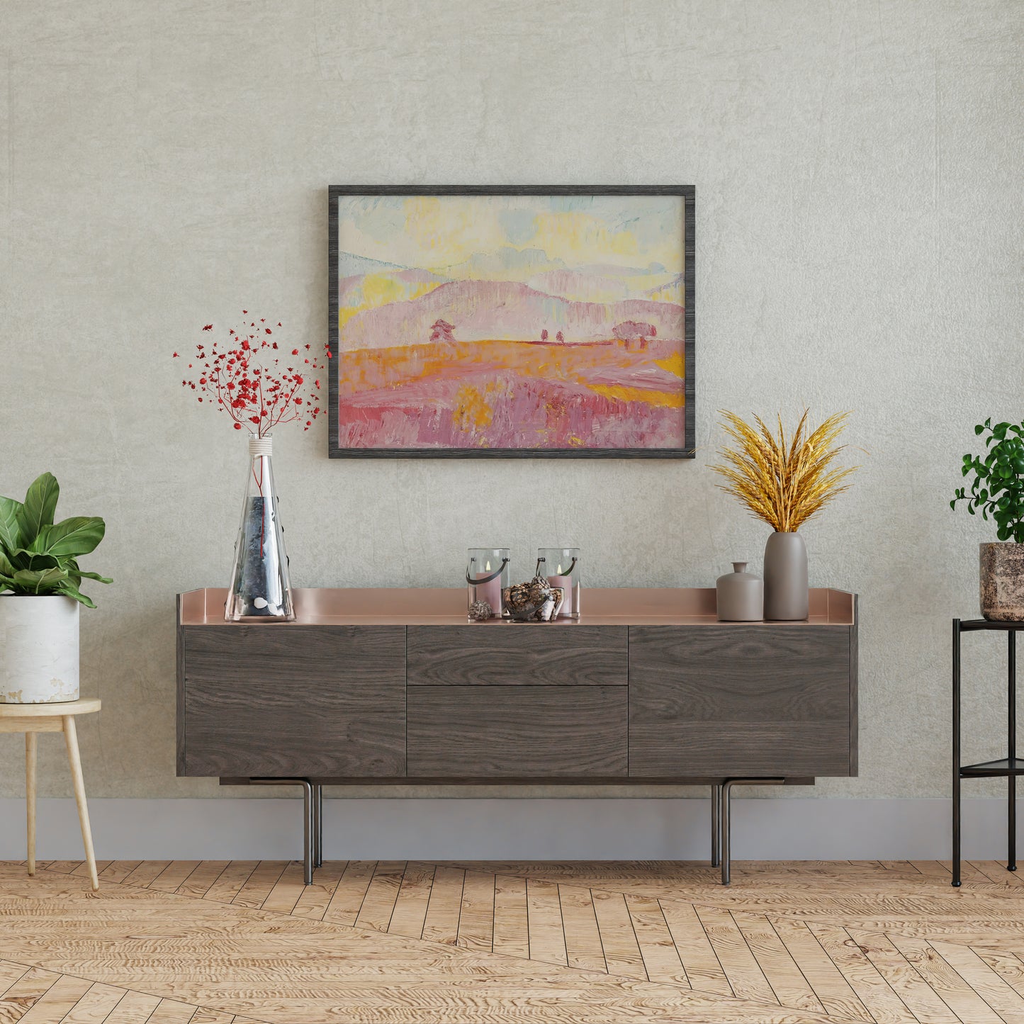 Abstract Peach Dreams Pink Landscape Art Oil Painting Poster