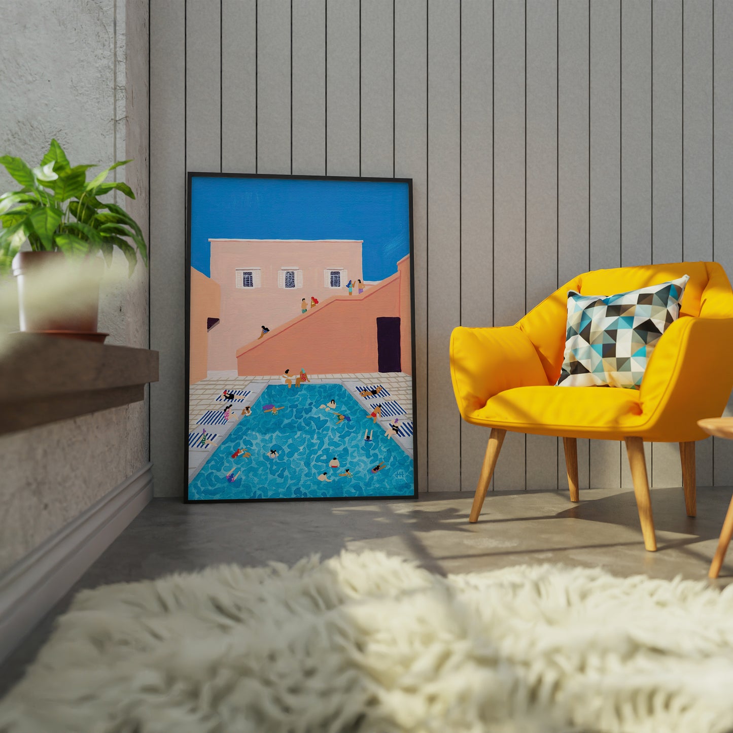 Gathering Swim Gouache painting Art Poster