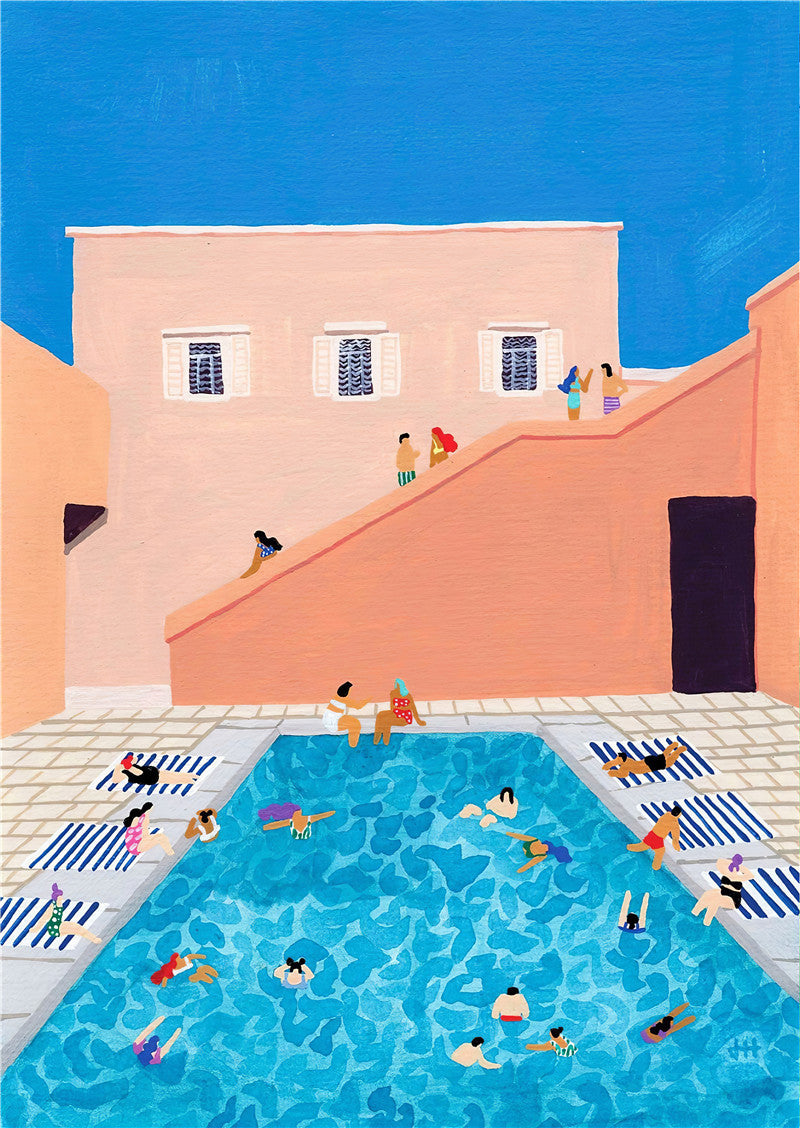 Framed Poster Art Prints Gathering Swim Gouache 16x20" 20x28" inch 40x50CM 50x70CM