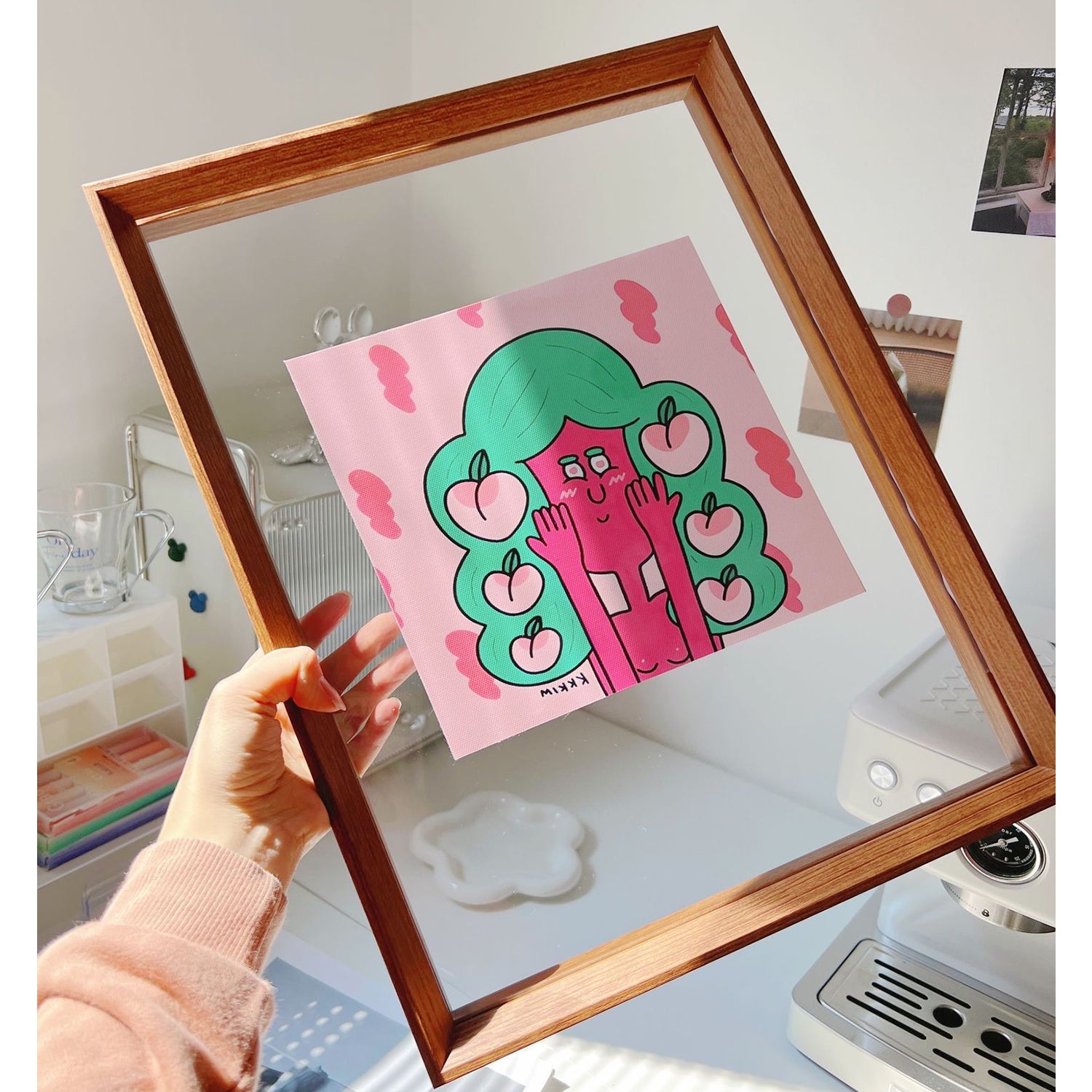 A3 Double Sided Floating Frame Transparency Frame Shadow Box Photo Frames Size - Walnut Brown