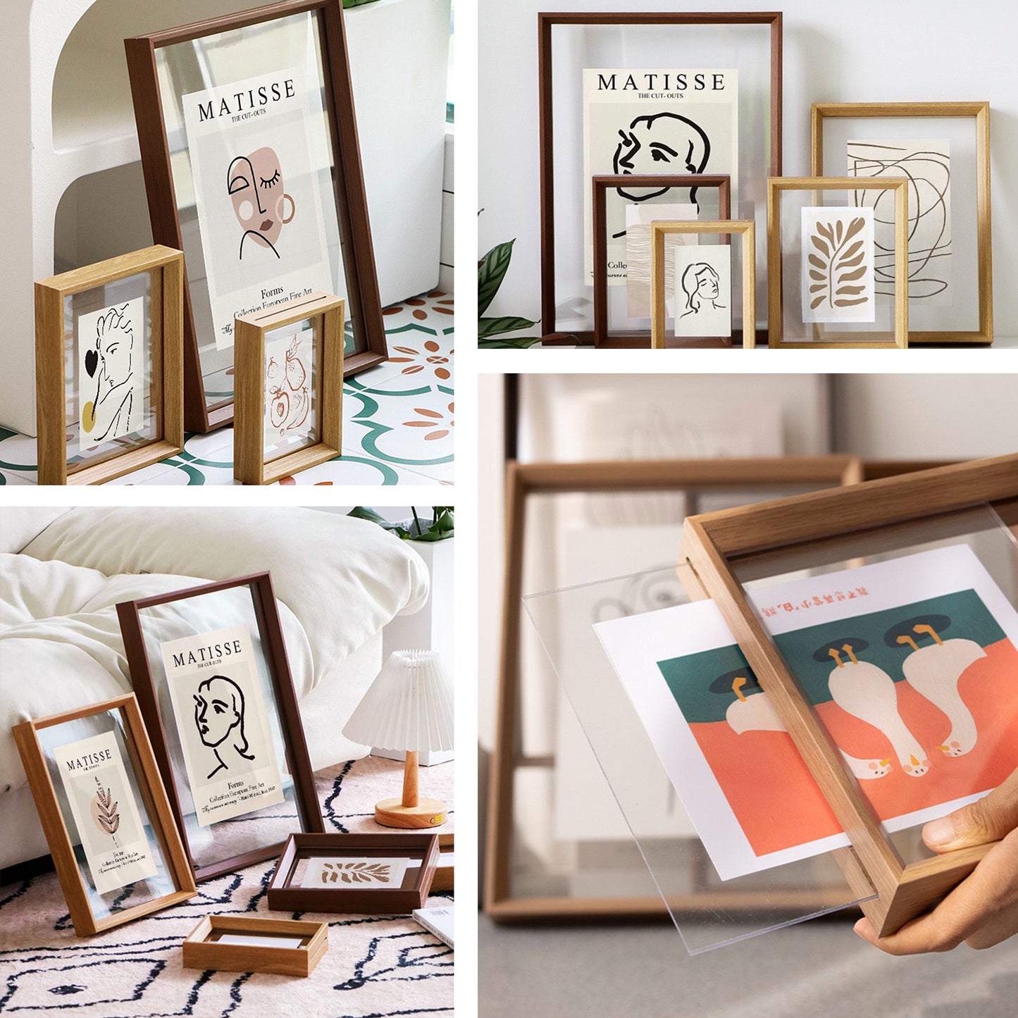 A3 Double Sided Floating Frame Transparency Frame Shadow Box Photo Frames Size - Walnut Brown