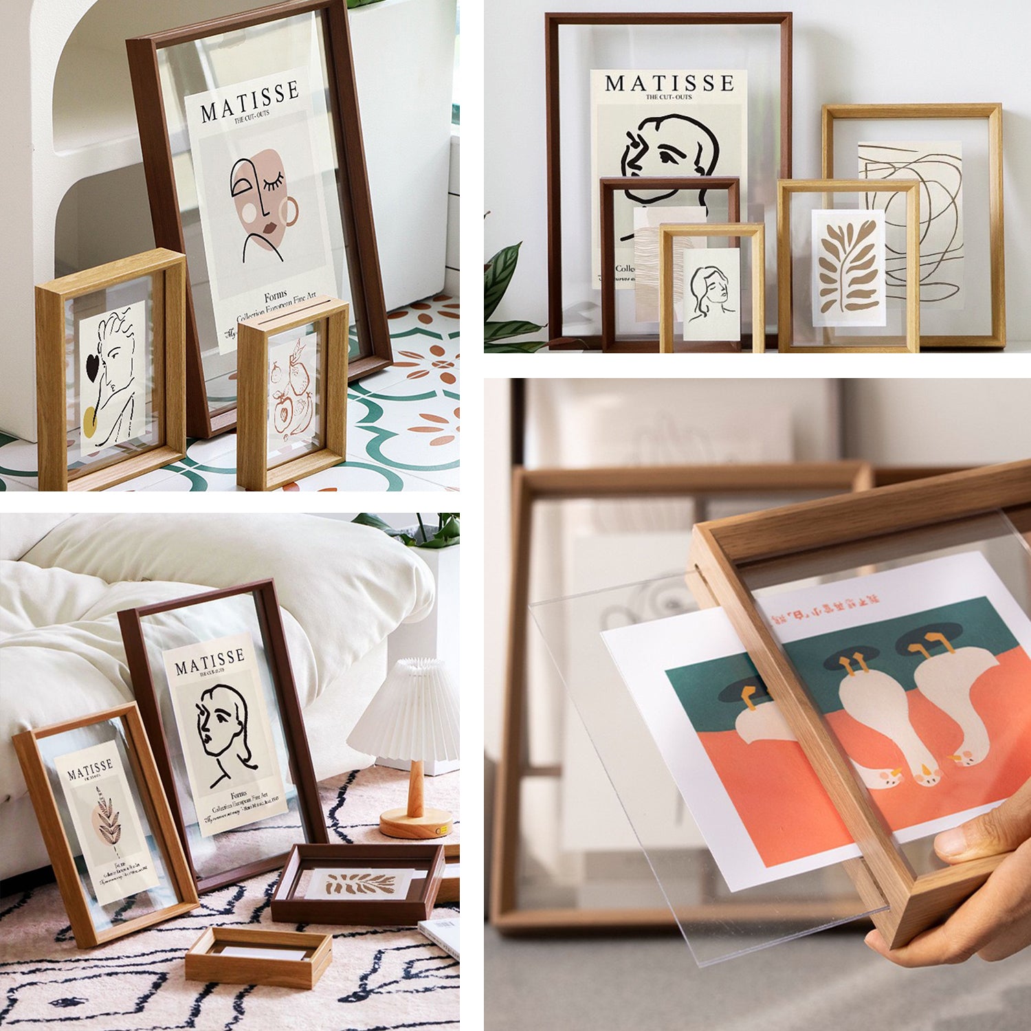 A3 Double Sided Floating Frame Transparency Frame Shadow Box Photo Frames Size - Walnut Brown