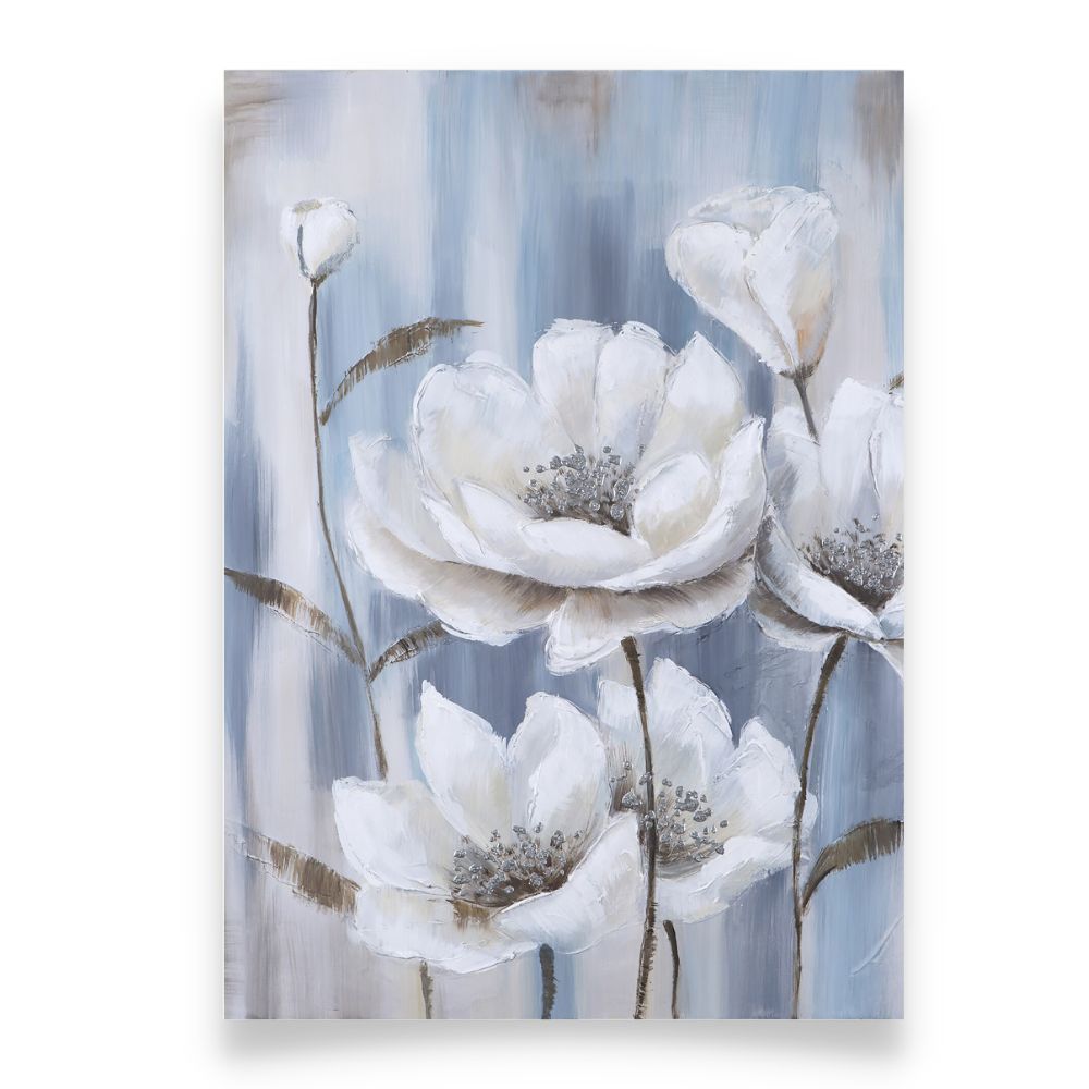 Abstract Blue Floral Oil Art Painting Poster