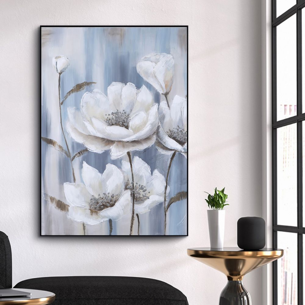 Abstract Blue Floral Oil Art Painting Poster