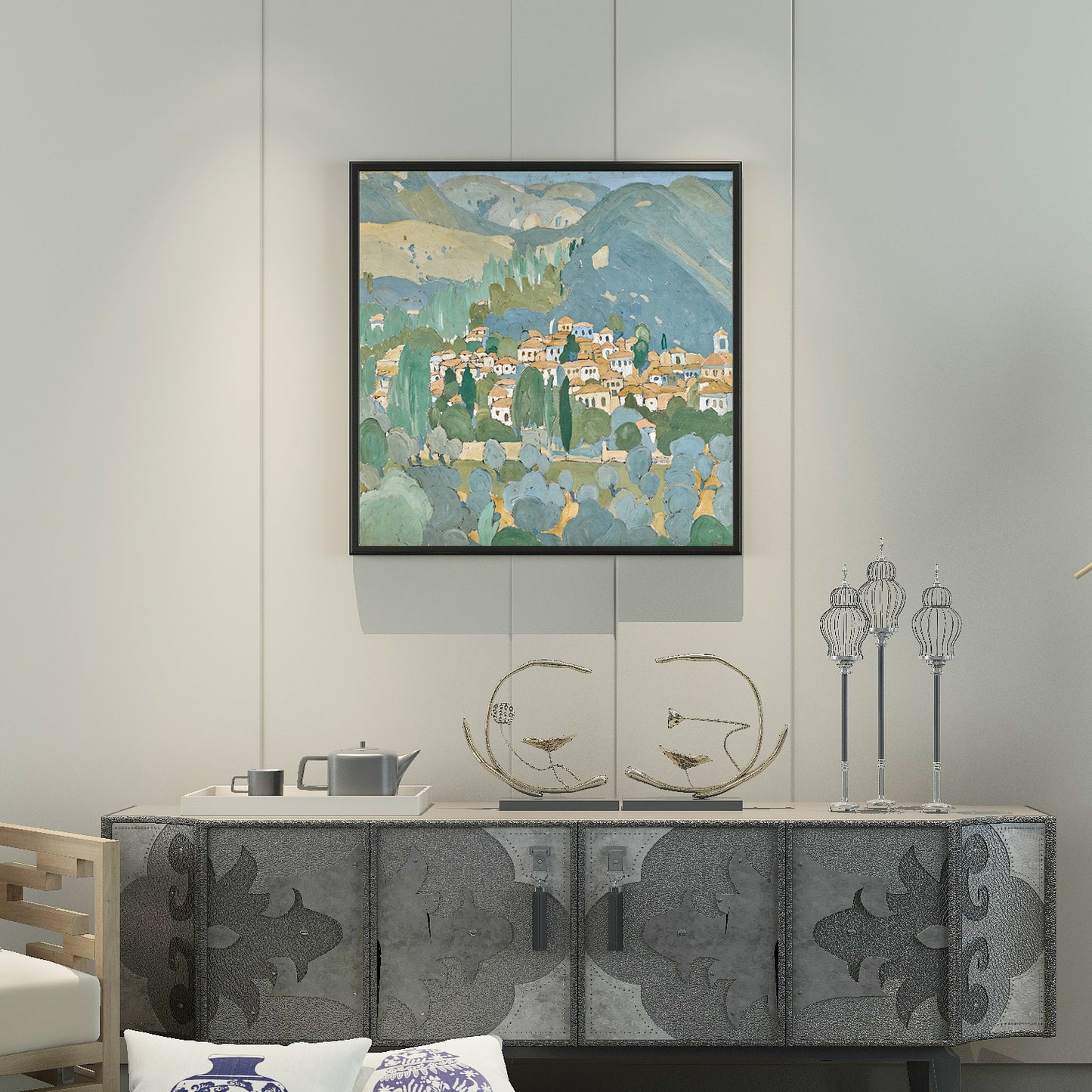 Town On a Hill Art Oil Painting Poster