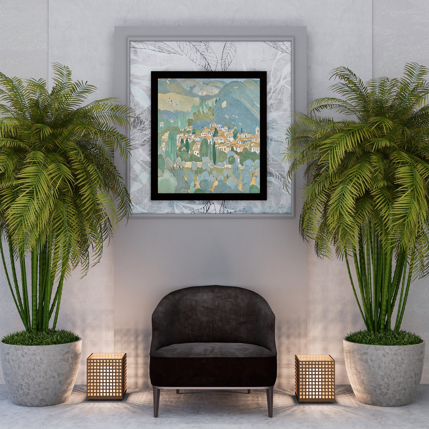 Town On a Hill Art Oil Painting Poster
