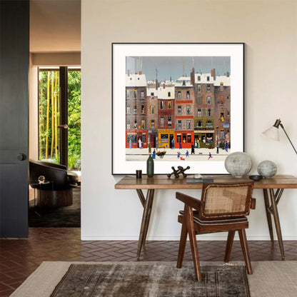Romantic Winter City View Painting Art Poster