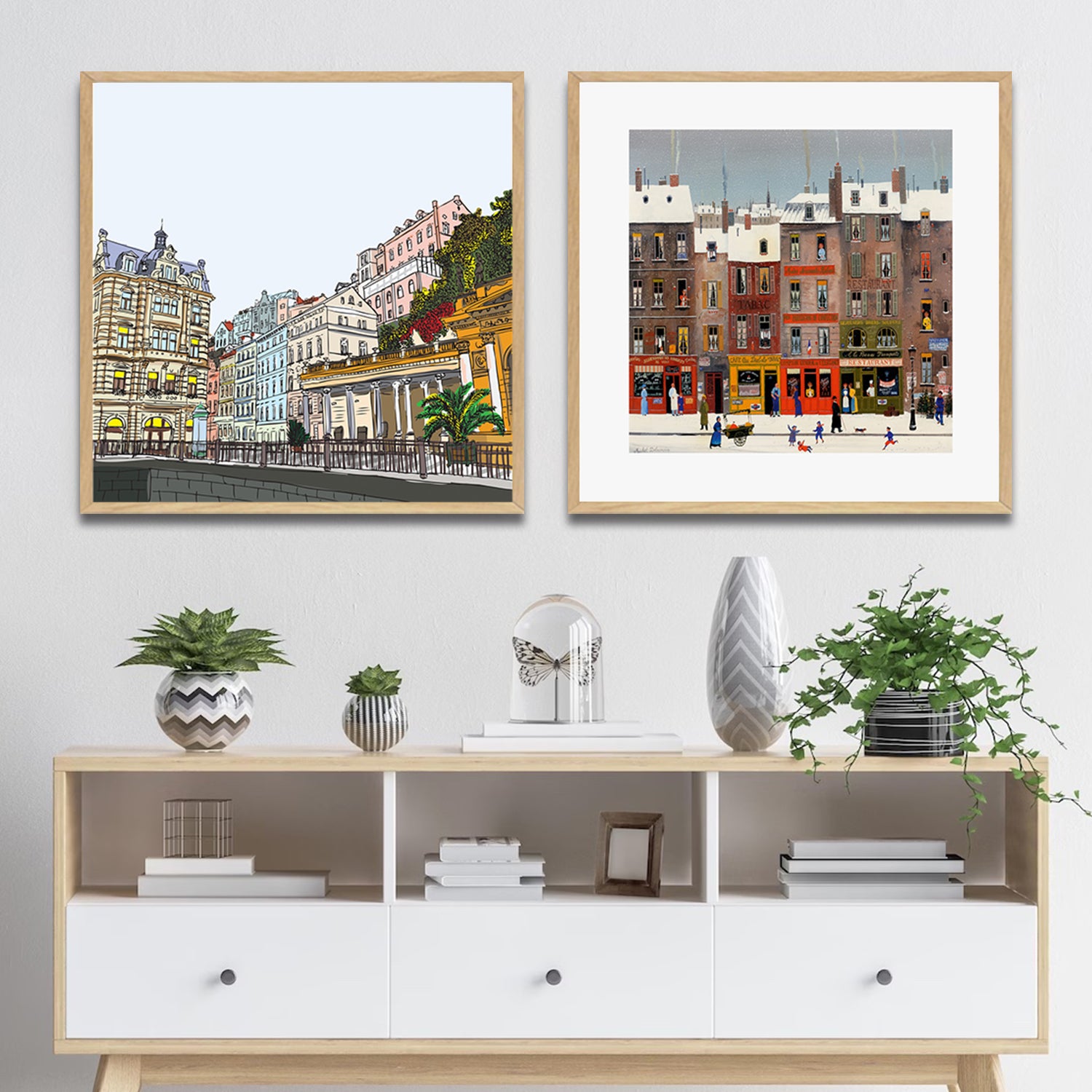 Set of 2 Wall Art 60x60 CM Framed Posters - Romantic Winter City View Art