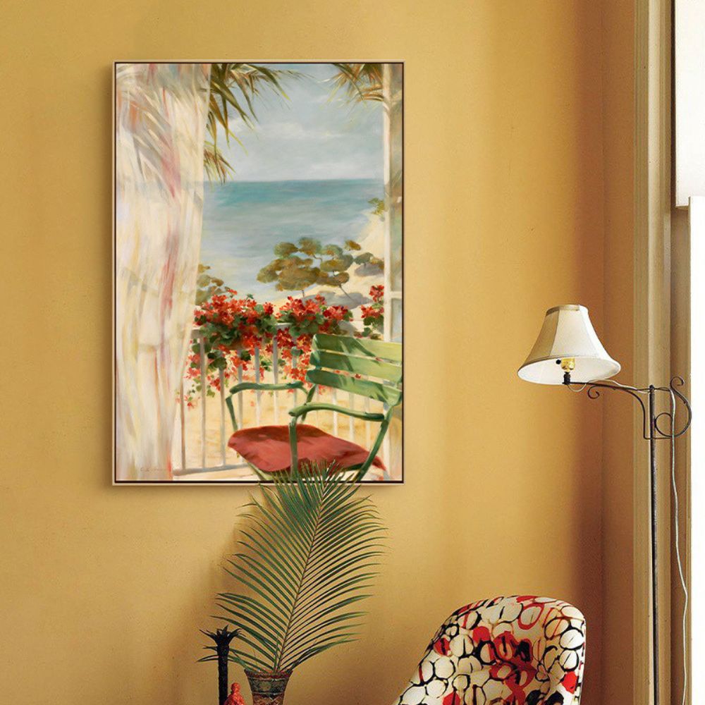 View From a Balcony  Oil Painting Flower Art Print Poster