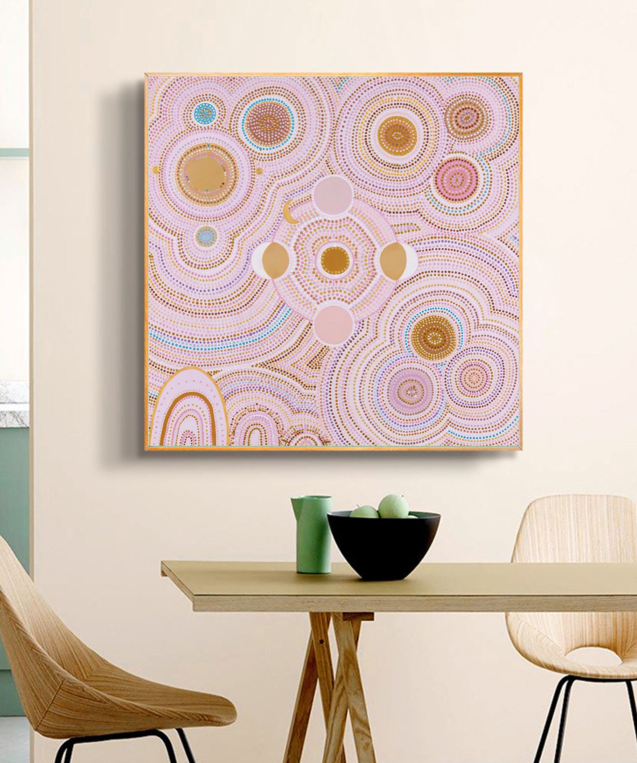 PINK DANCING BORA RINGS - Aboriginal Art Poster