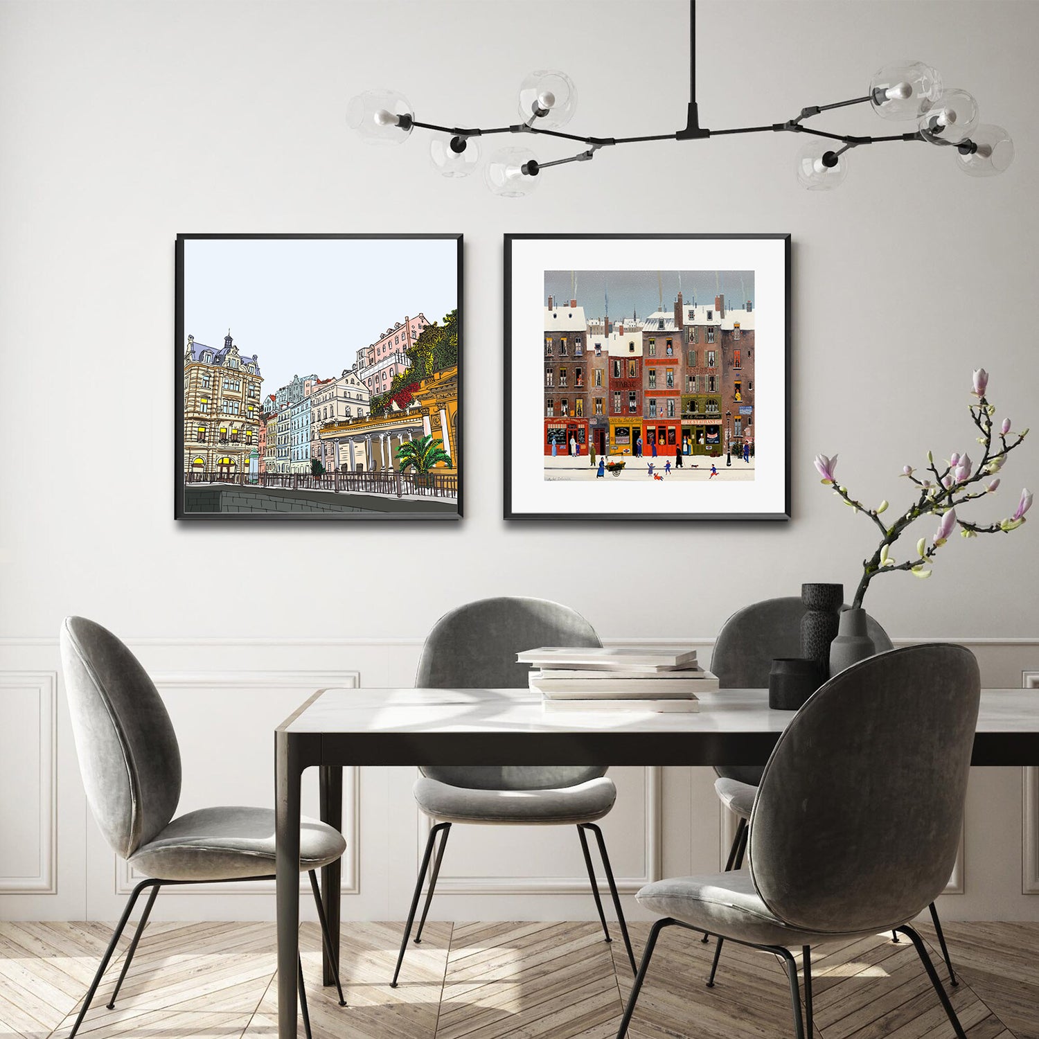 Set of 2 Wall Art 60x60 CM Framed Posters - Romantic Winter City View Art