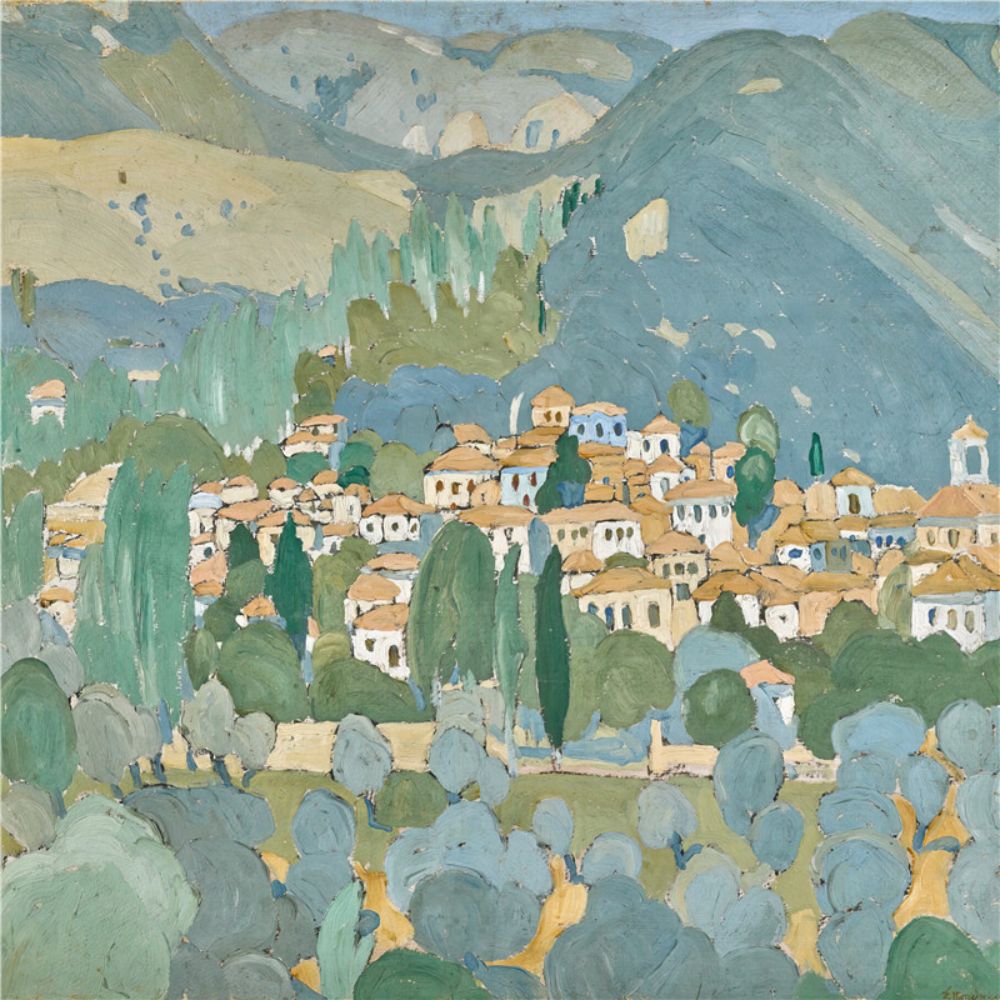 Town On a Hill Art Oil Painting Poster