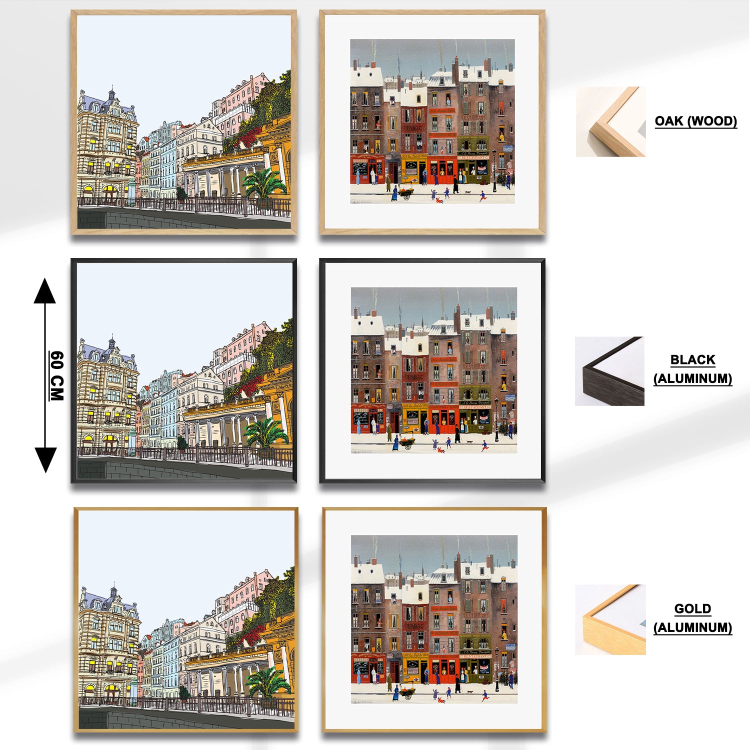 Set of 2 Wall Art 60x60 CM Framed Posters - Romantic Winter City View Art