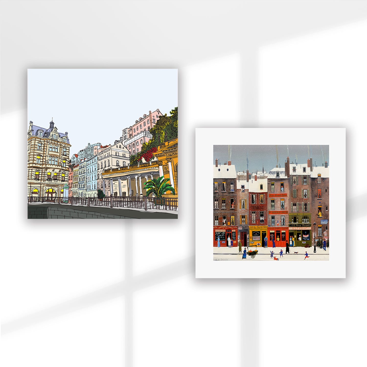 Set of 2 Wall Art 60x60 CM Framed Posters - Romantic Winter City View Art