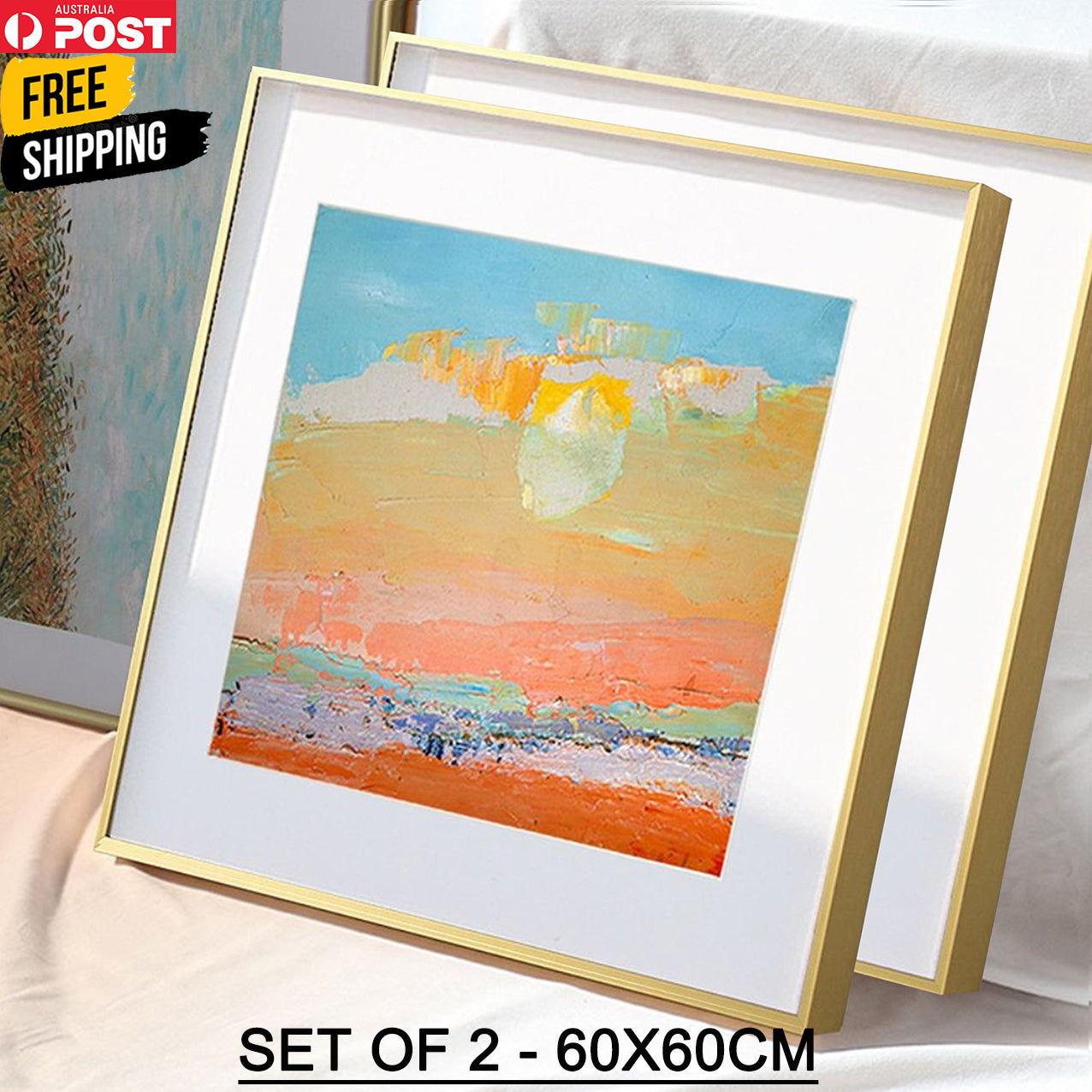 SET OF 2 - Gold  60x60 CM Frame Premium Metal Photo Frame