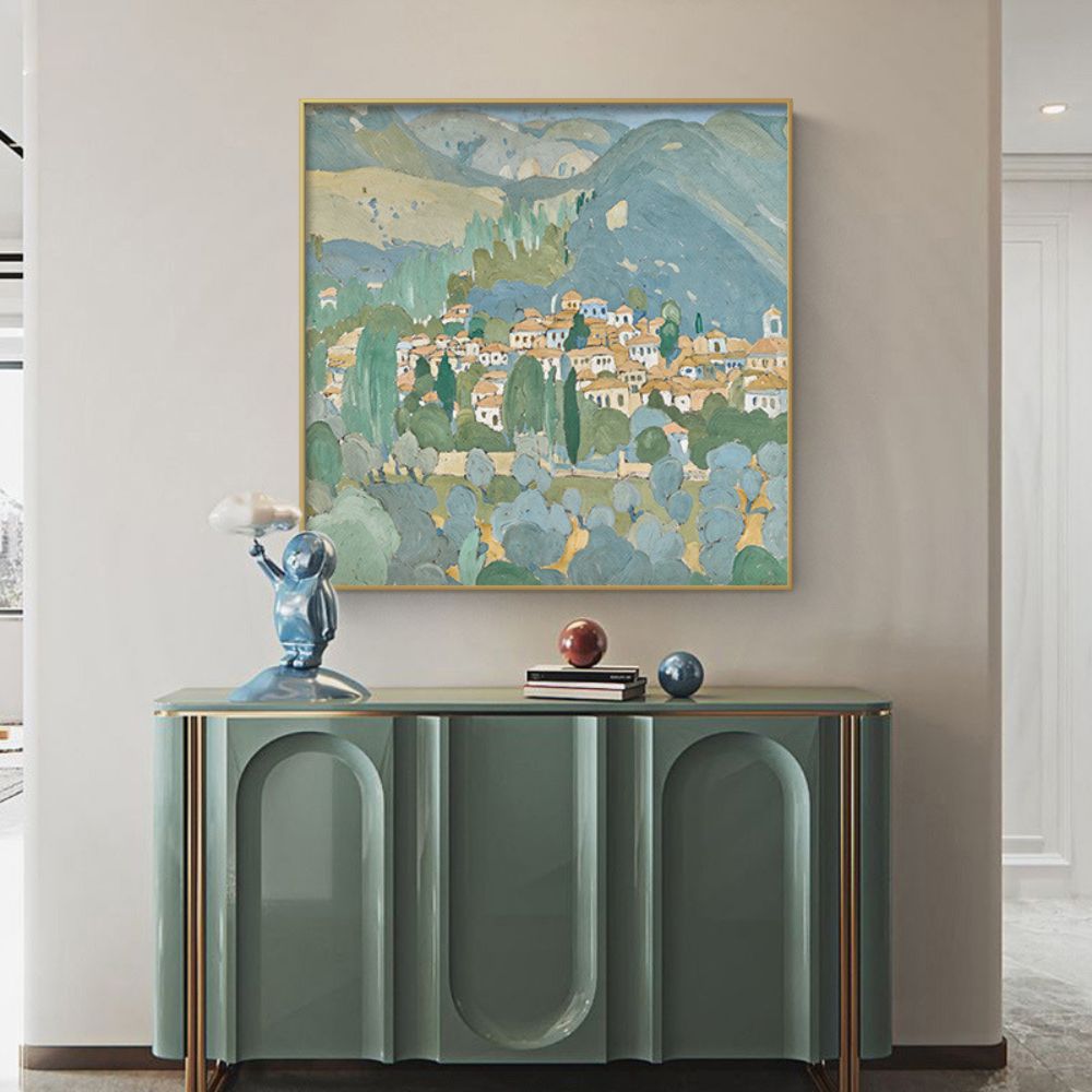 Town On a Hill Art Oil Painting Poster