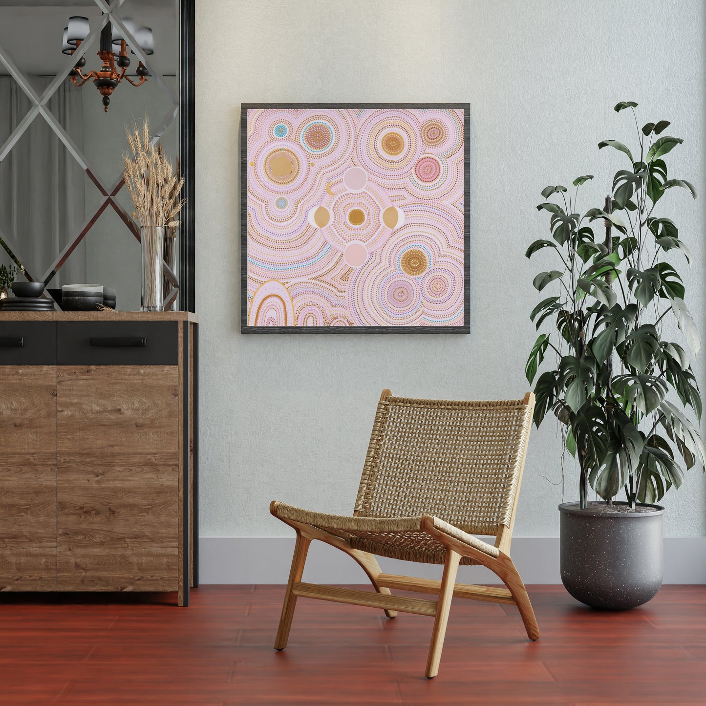 PINK DANCING BORA RINGS - Aboriginal Art Poster