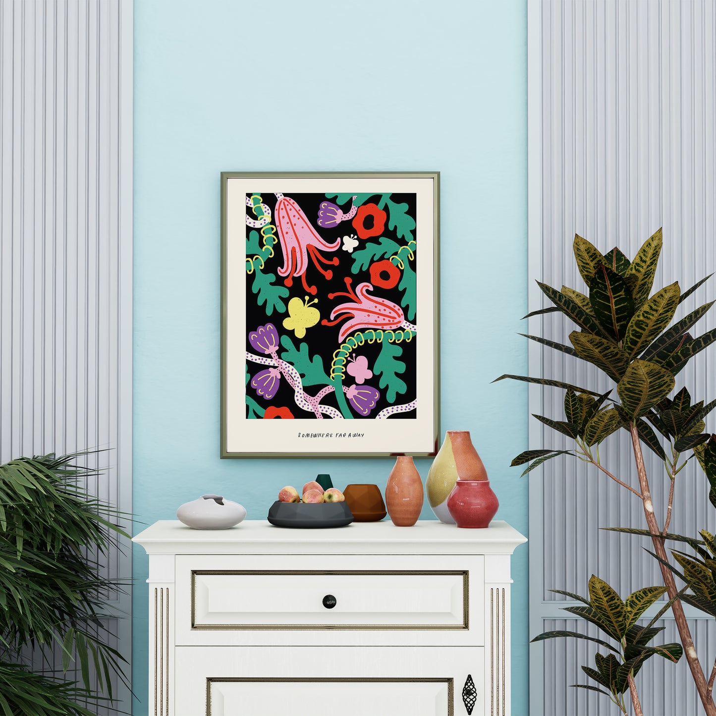 SOMEWHERE FAR AWAY Botanical Pattern Art Print Poster