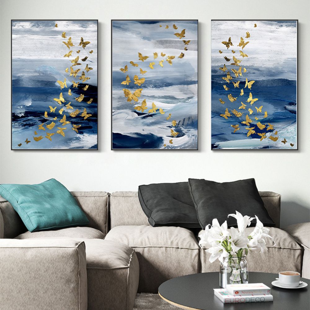 Blue Fish Gold Foil Painting Poster