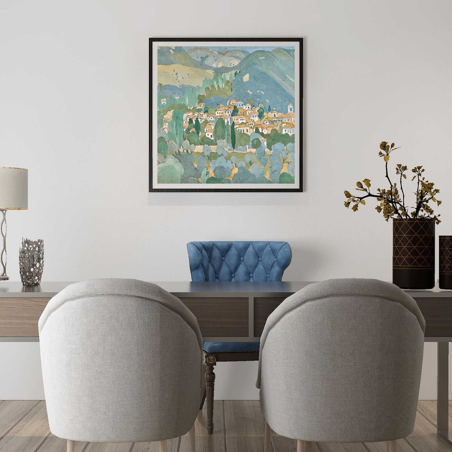 Town On a Hill Art Oil Painting Poster