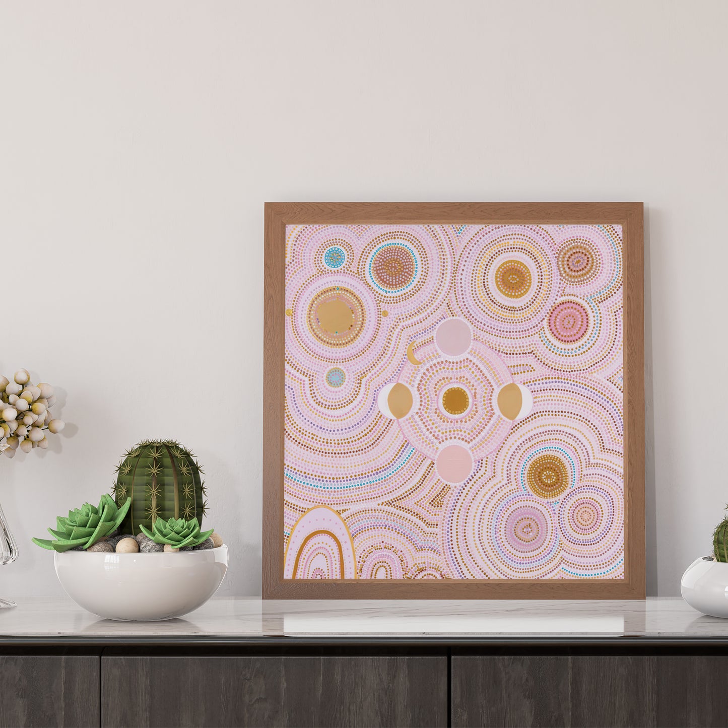 PINK DANCING BORA RINGS - Aboriginal Art Poster
