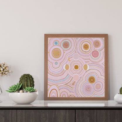 PINK DANCING BORA RINGS - Aboriginal Art Poster