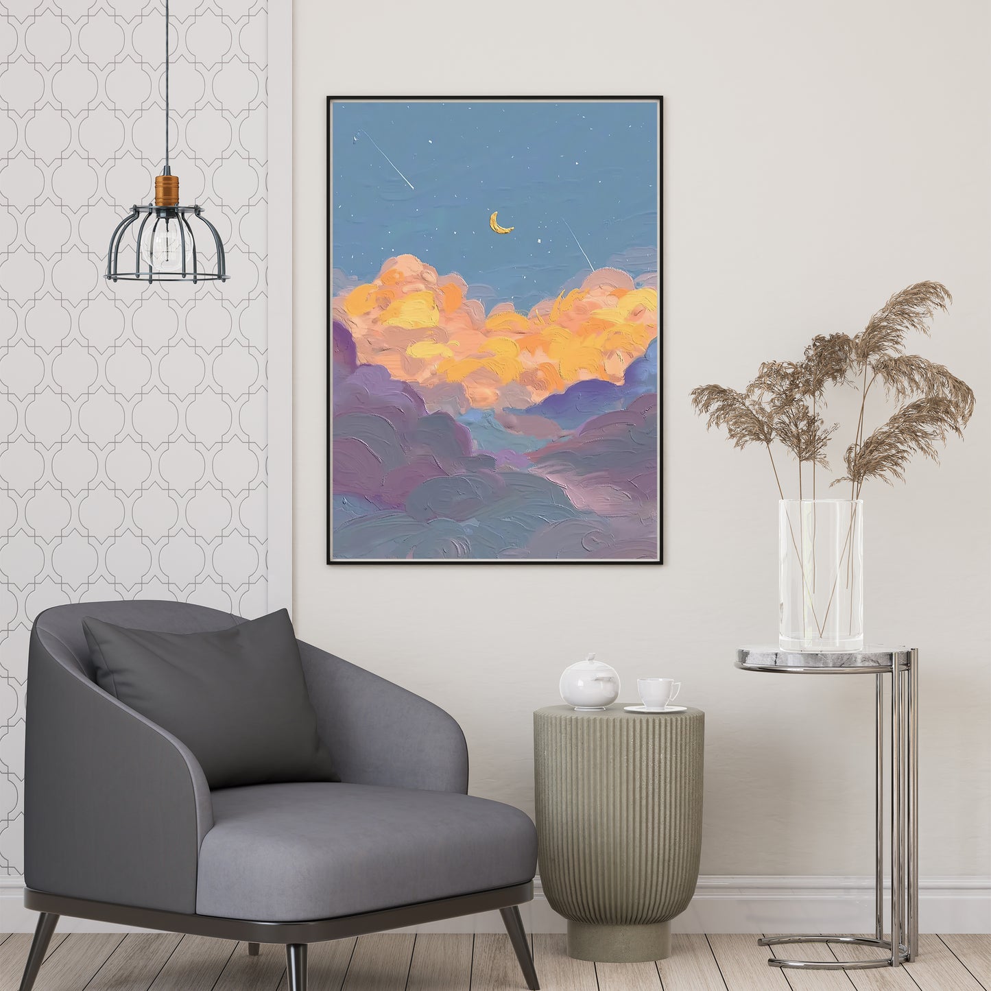 Clouds Moon Print Oil Painting Abstract Art Poster