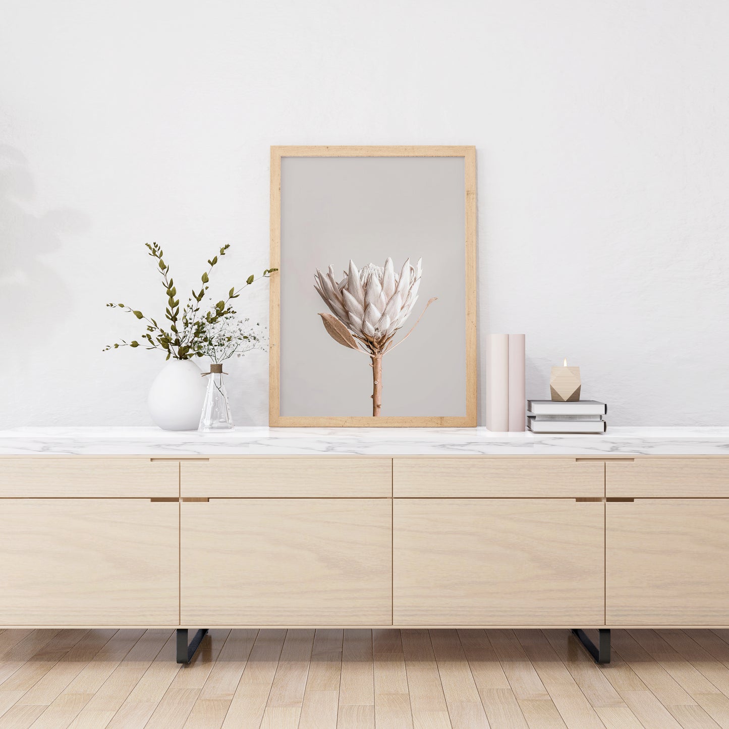 Framed Poster Art Prints Flower in Beige Minimalist 16x20" 20x28" inch 40x50CM 50x70CM