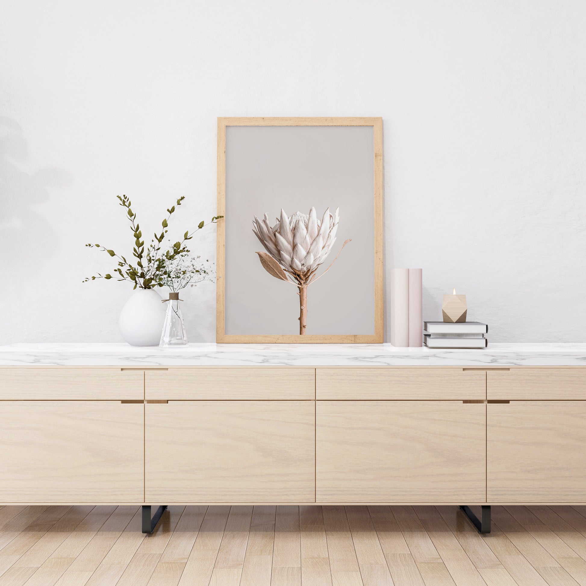 Framed Poster Art Prints Flower in Beige Minimalist 16x20" 20x28" inch 40x50CM 50x70CM