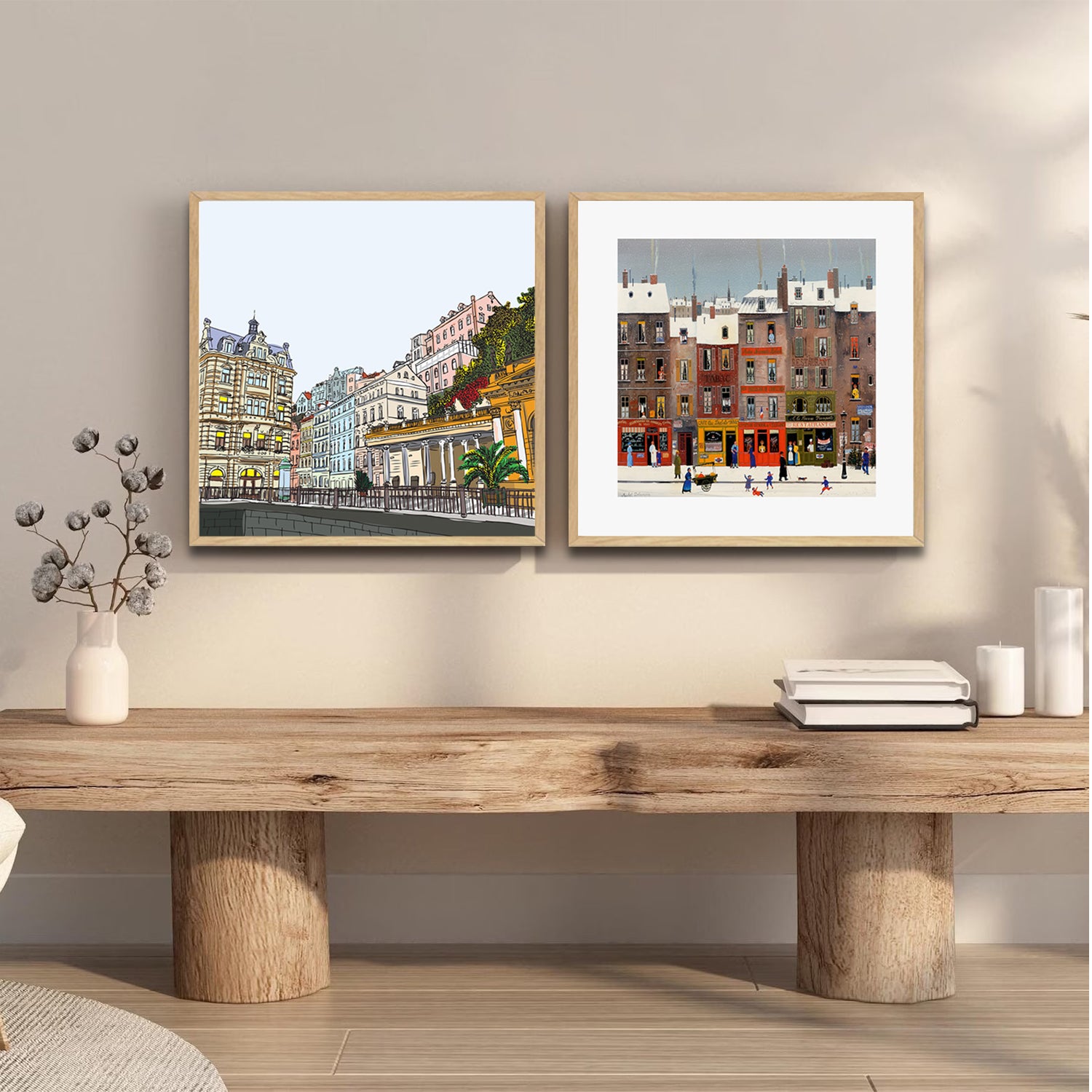Set of 2 Wall Art 60x60 CM Framed Posters - Romantic Winter City View Art