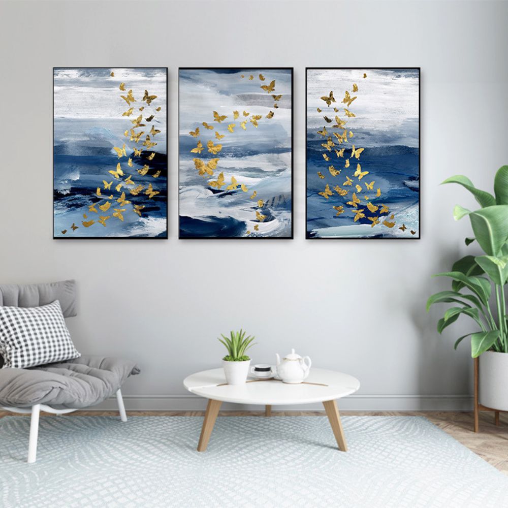 Blue Fish Gold Foil Painting Poster